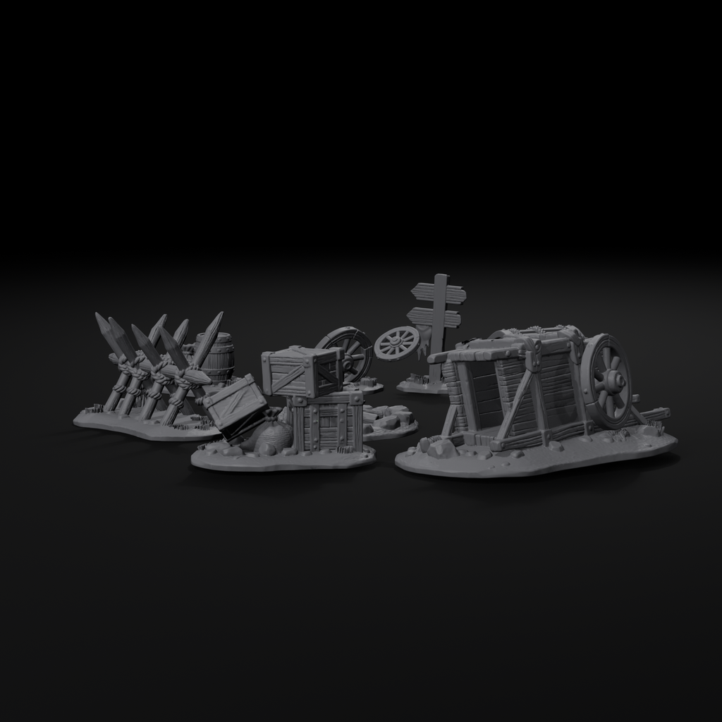 Ambush scatter terrain set for D&D, back view, unpainted resin