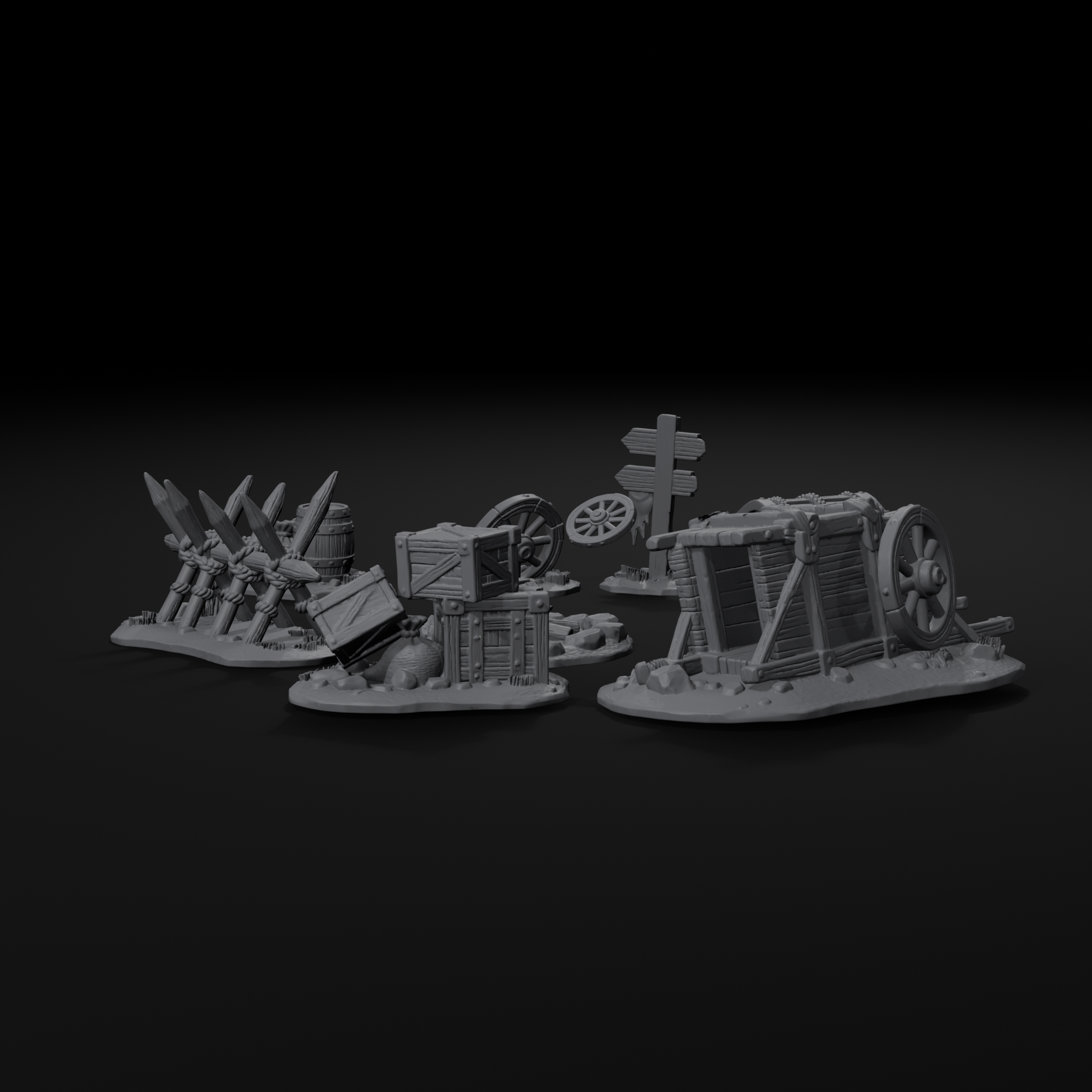 Ambush scatter terrain set for D&D, back view, unpainted resin