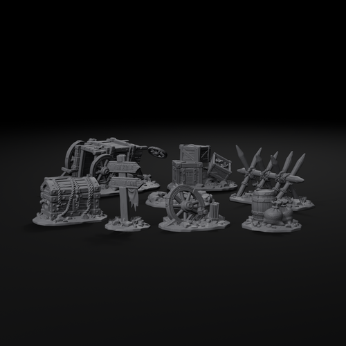 Ambush scatter terrain set for D&D, front view, unpainted resin
