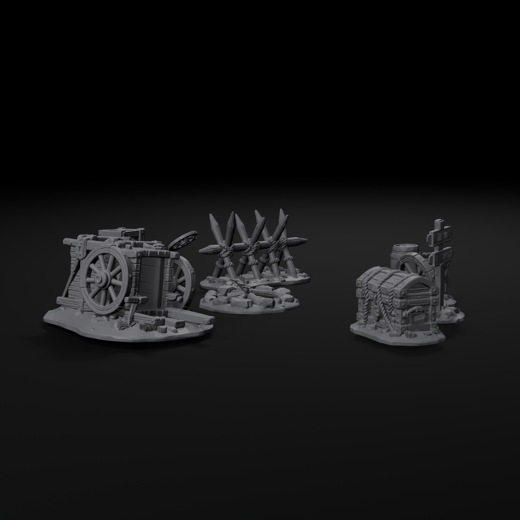 Ambush scatter terrain set for D&D, left view, unpainted resin