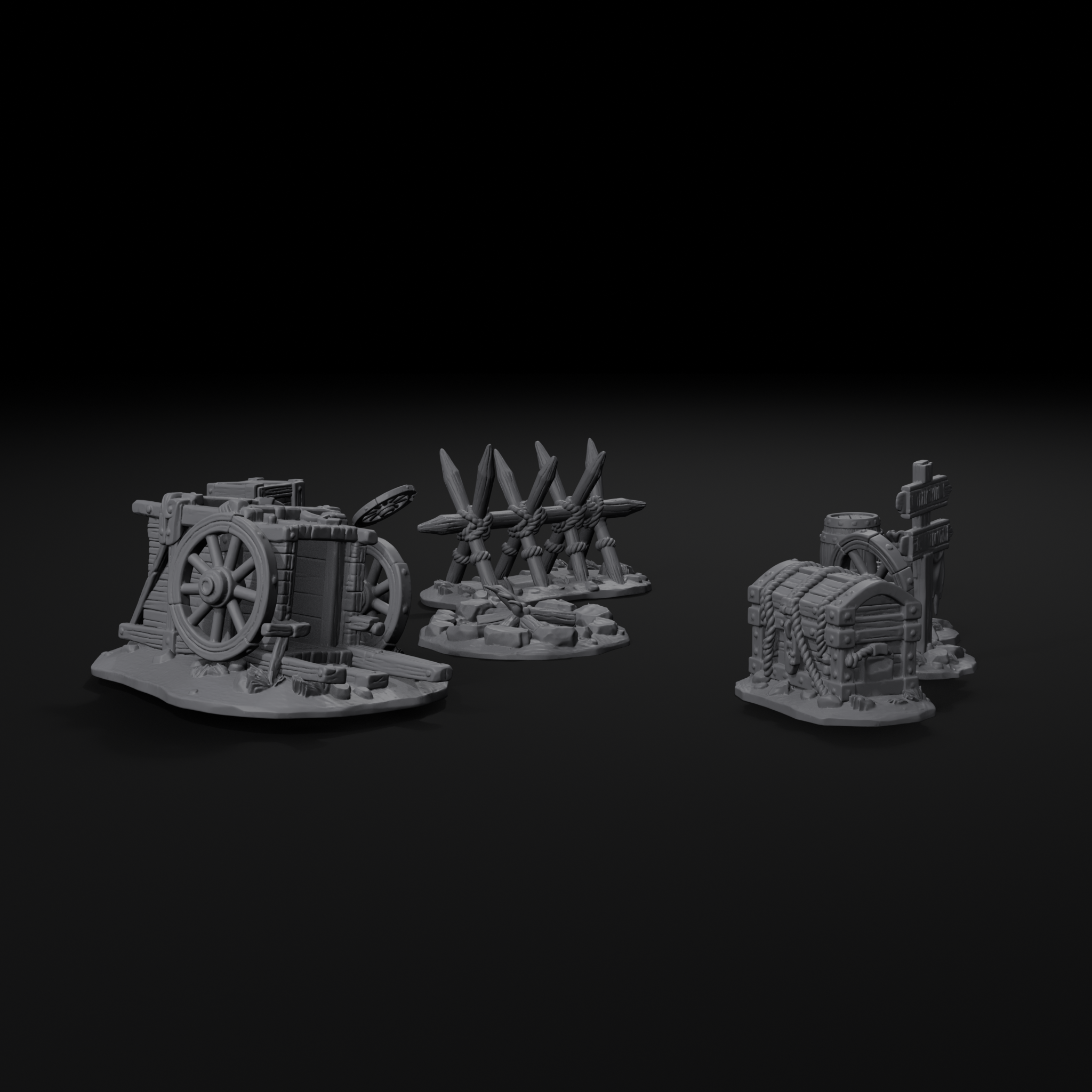 Ambush scatter terrain set for D&D, left view, unpainted resin