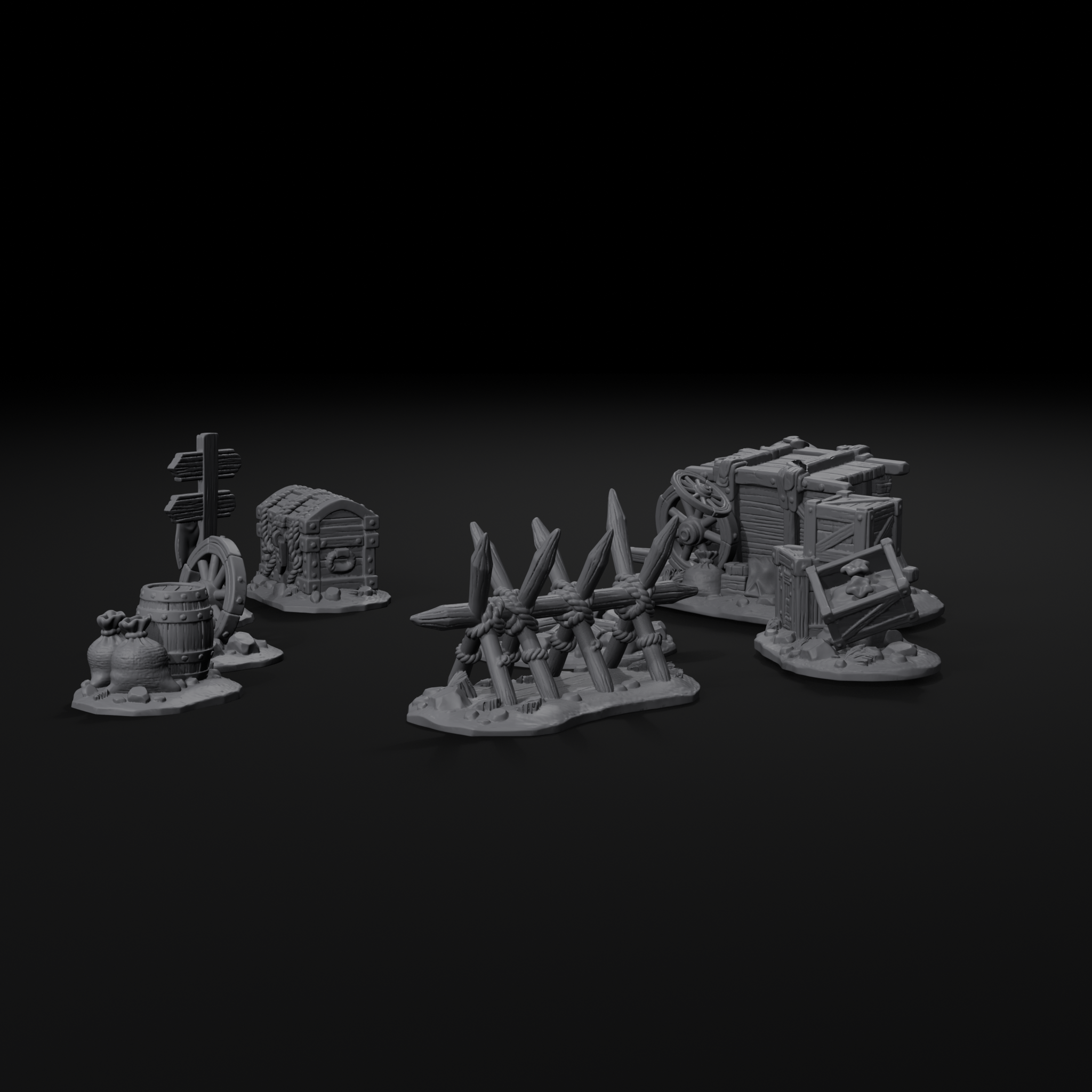 Ambush scatter terrain set for D&D, right view, unpainted resin