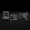 Apothecary scatter terrain set for D&D, front view, unpainted resin