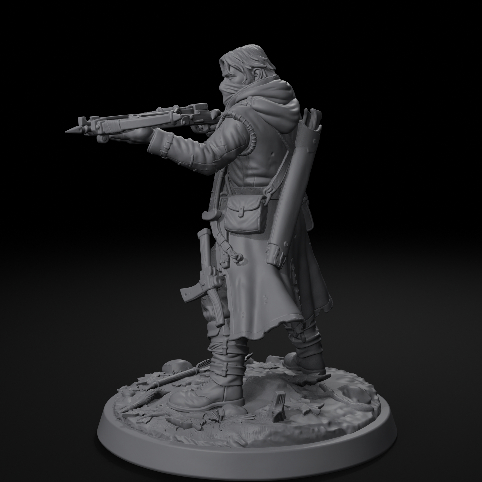 Human bandit D&D miniature, back view, unpainted resin