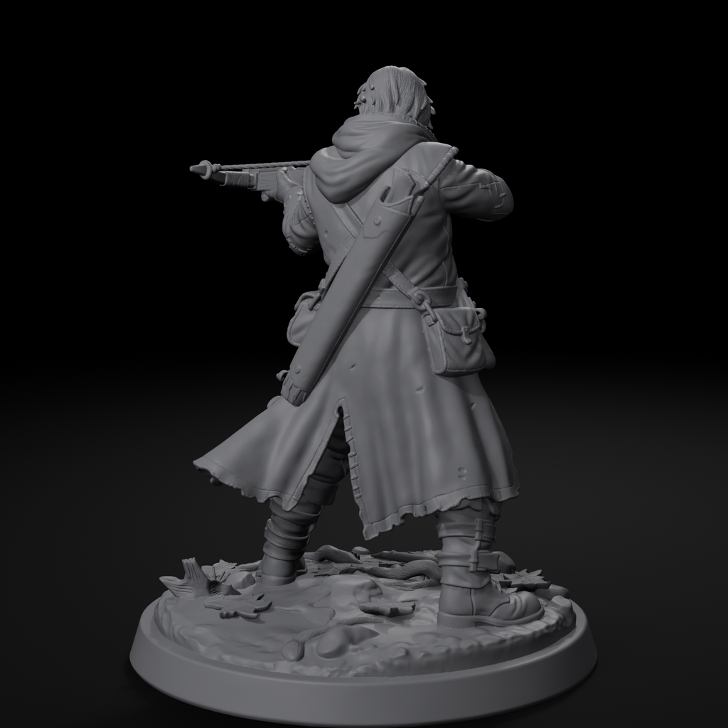 Human bandit D&D miniature, left view, unpainted resin