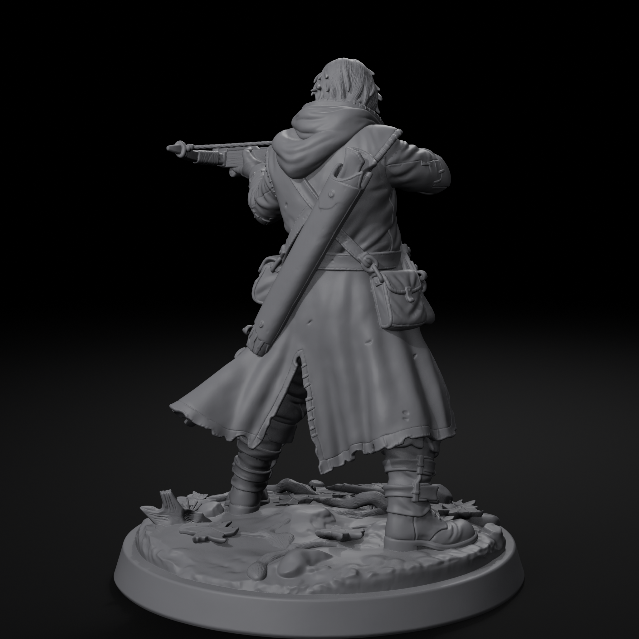 Human bandit D&D miniature, left view, unpainted resin