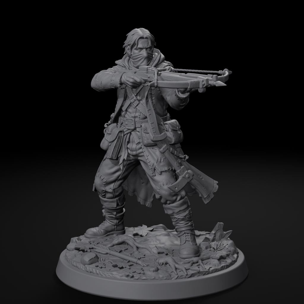 Human bandit D&D miniature, right view, unpainted resin