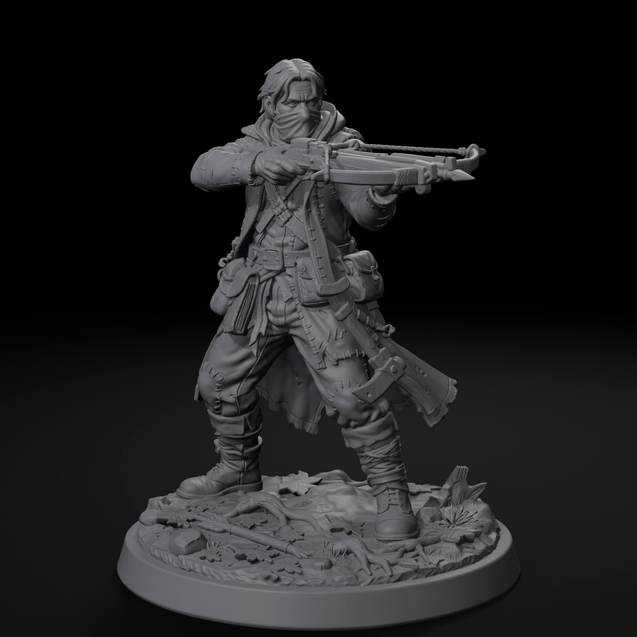 Human bandit D&D miniature, right view, unpainted resin