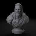 Scarred warrior character display bust, front view, unpainted resin