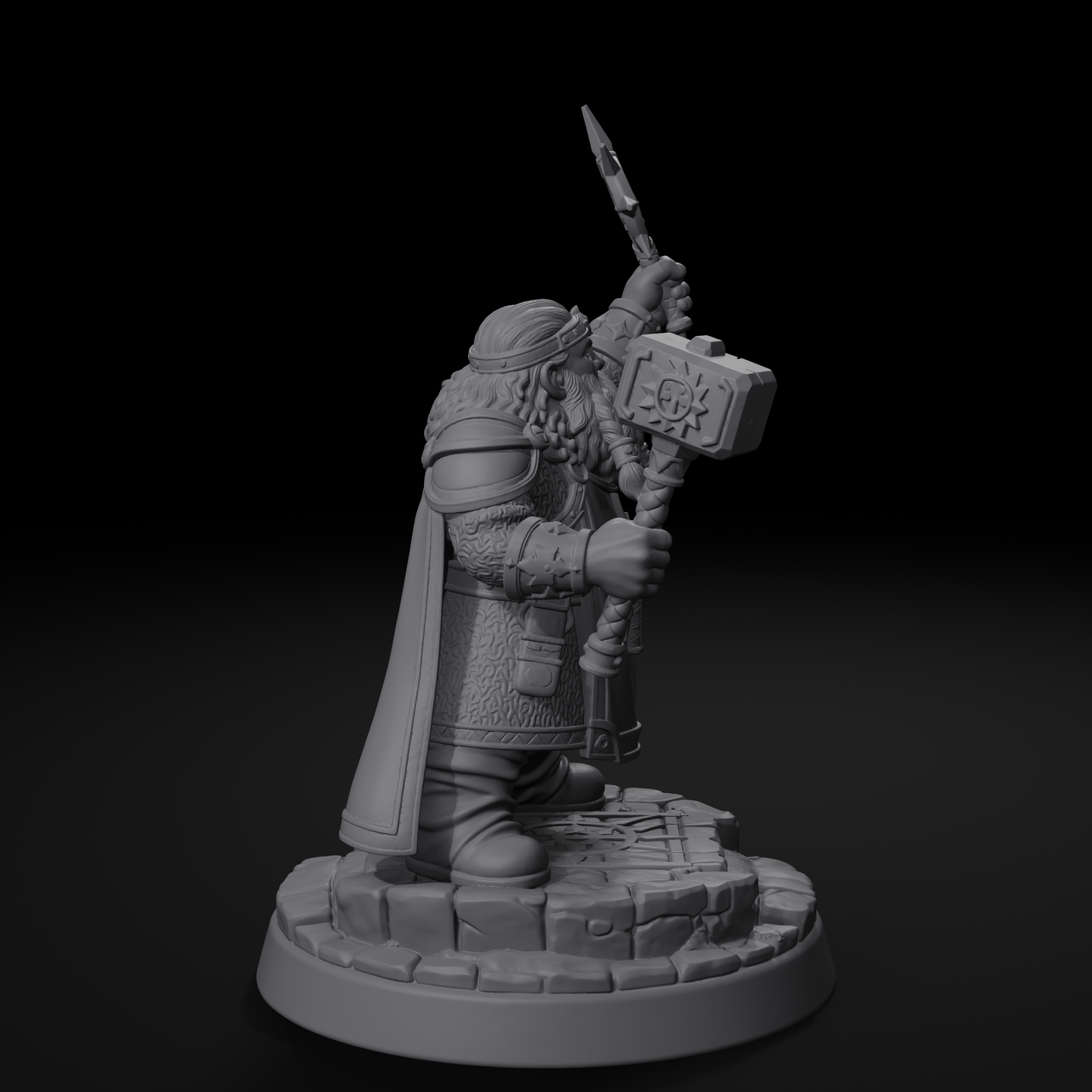 Dwarven cleric D&D miniature, left view, unpainted resin