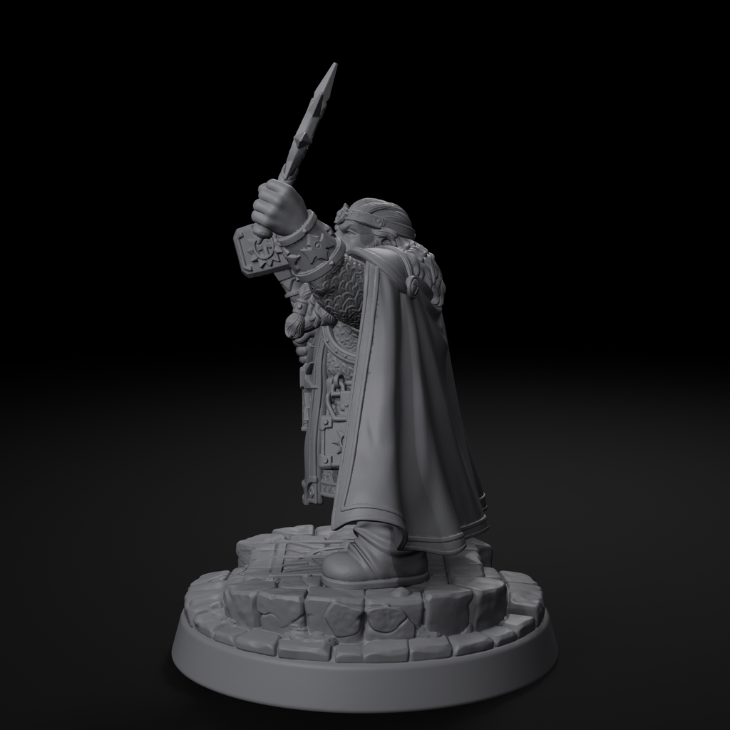 Dwarven cleric D&D miniature, right view, unpainted resin