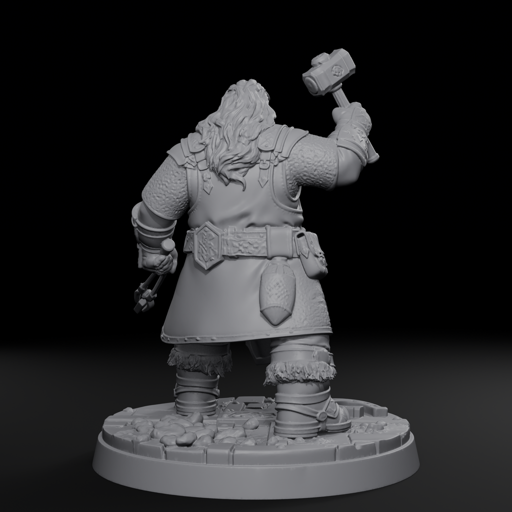 Jorge dwarven blacksmith single miniature, back view, unpainted resin