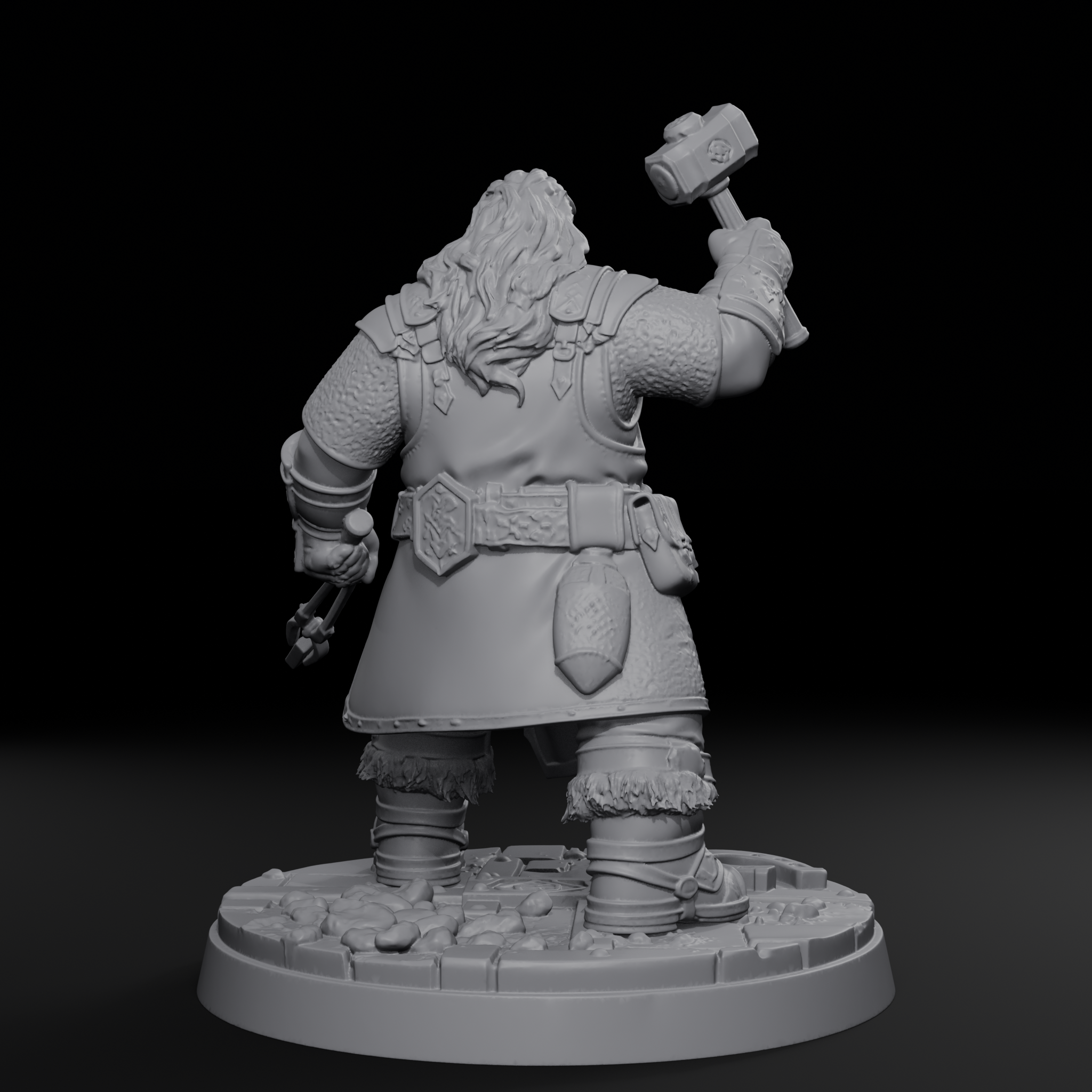 Jorge dwarven blacksmith single miniature, back view, unpainted resin