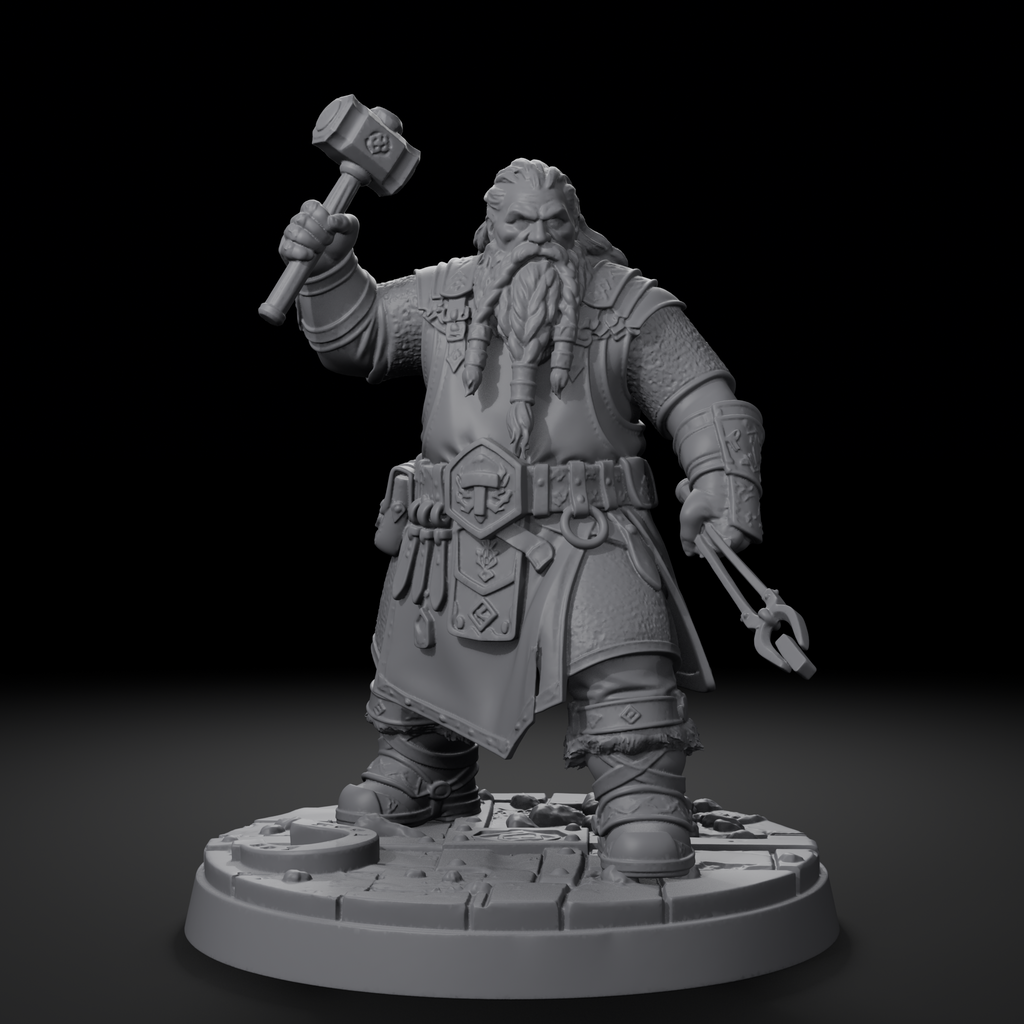 Jorge dwarven blacksmith single miniature, front view, unpainted resin
