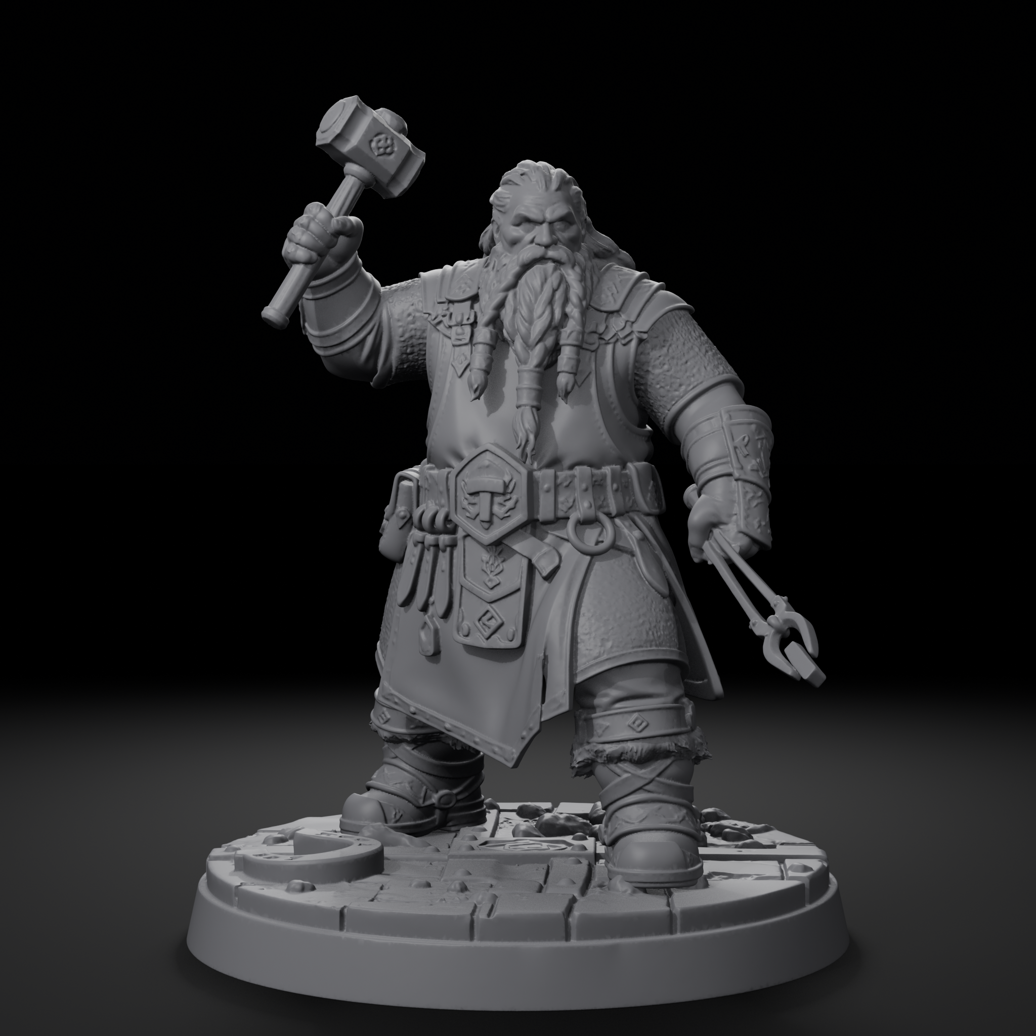 Jorge dwarven blacksmith single miniature, front view, unpainted resin