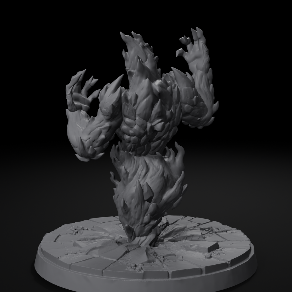 Fire elemental D&D miniature, back view, unpainted resin