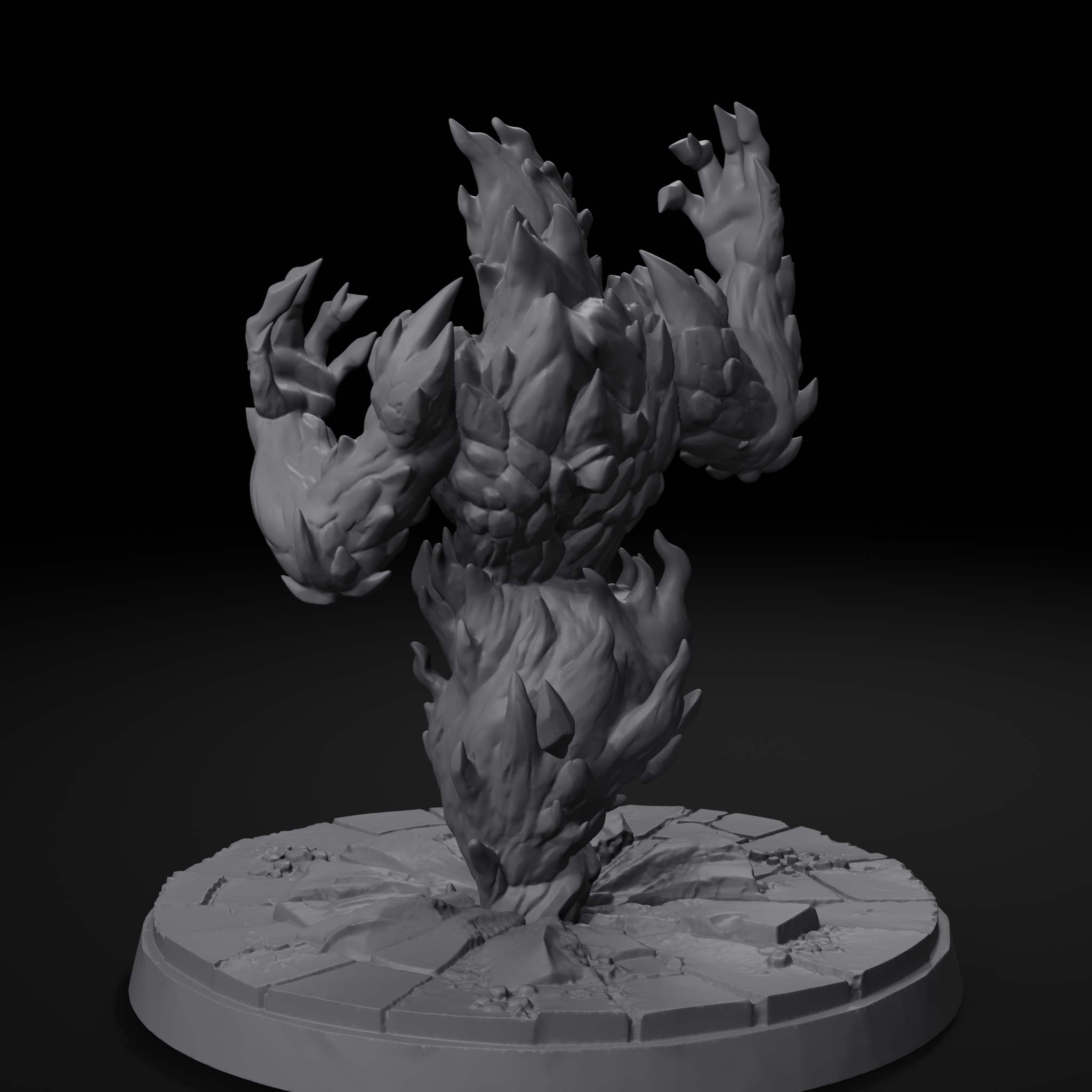 Fire elemental D&D miniature, back view, unpainted resin