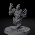 Fire elemental D&D miniature, front view, unpainted resin