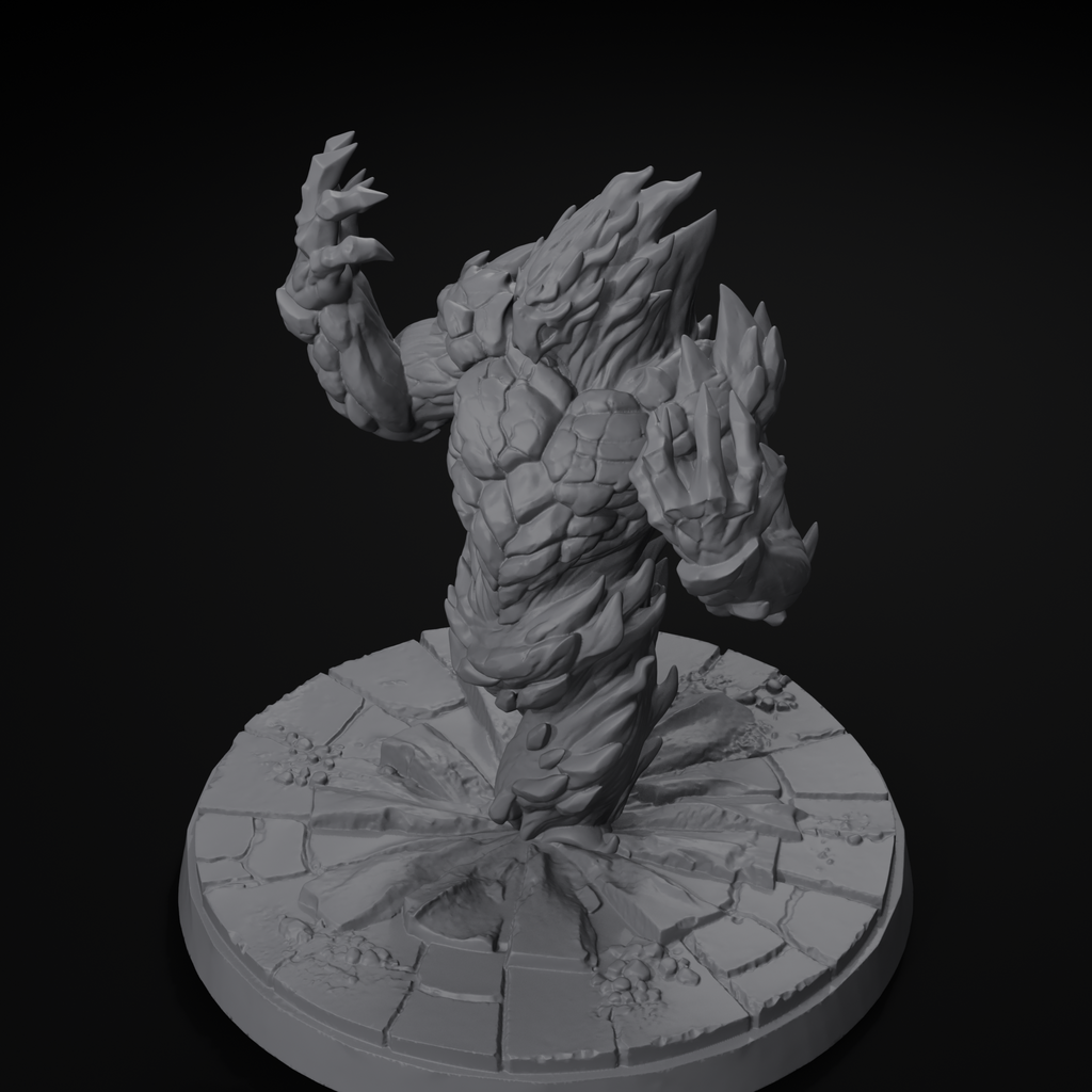 Fire elemental D&D miniature, isometric view, unpainted resin