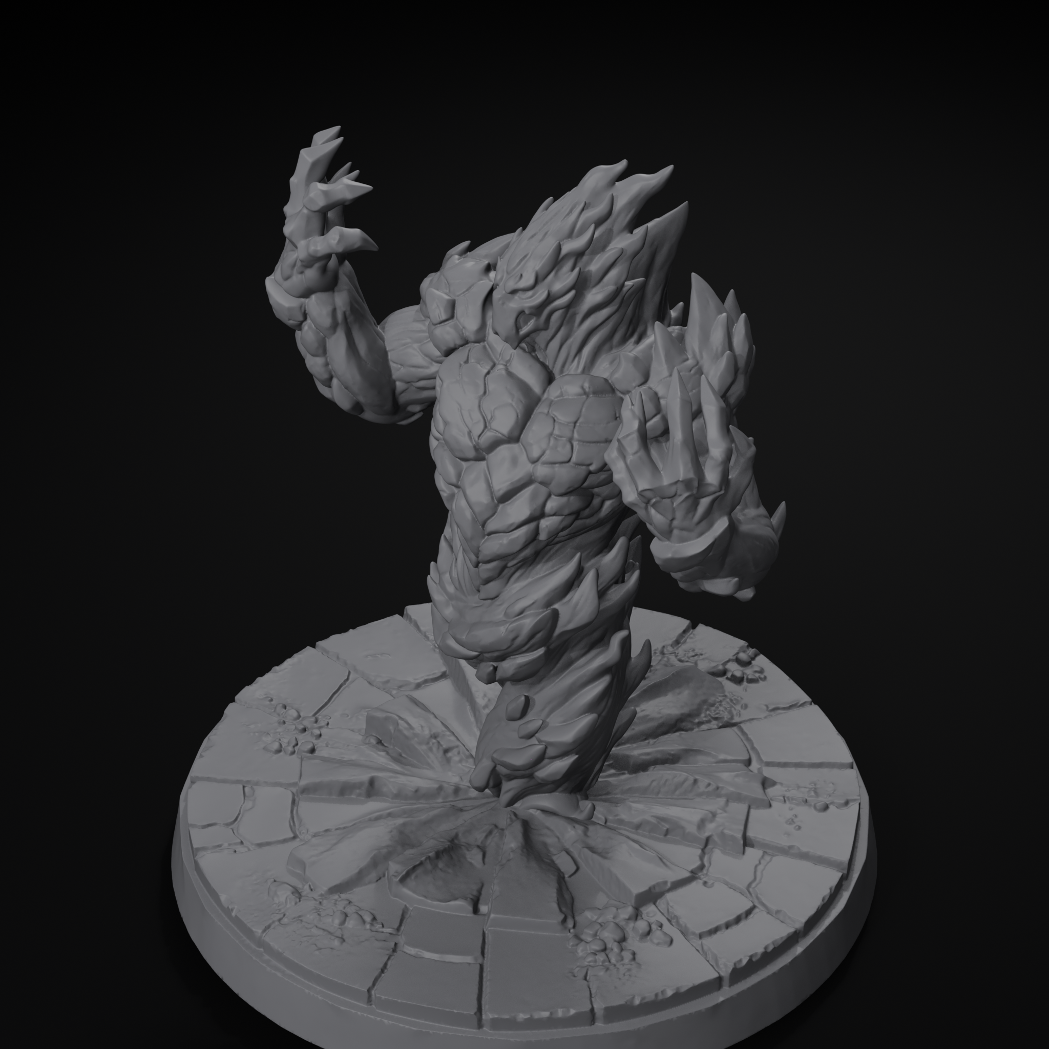 Fire elemental D&D miniature, isometric view, unpainted resin