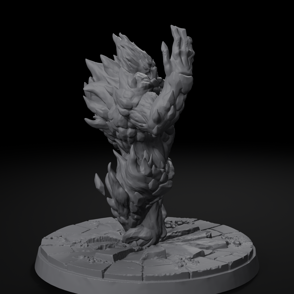 Fire elemental D&D miniature, left view, unpainted resin