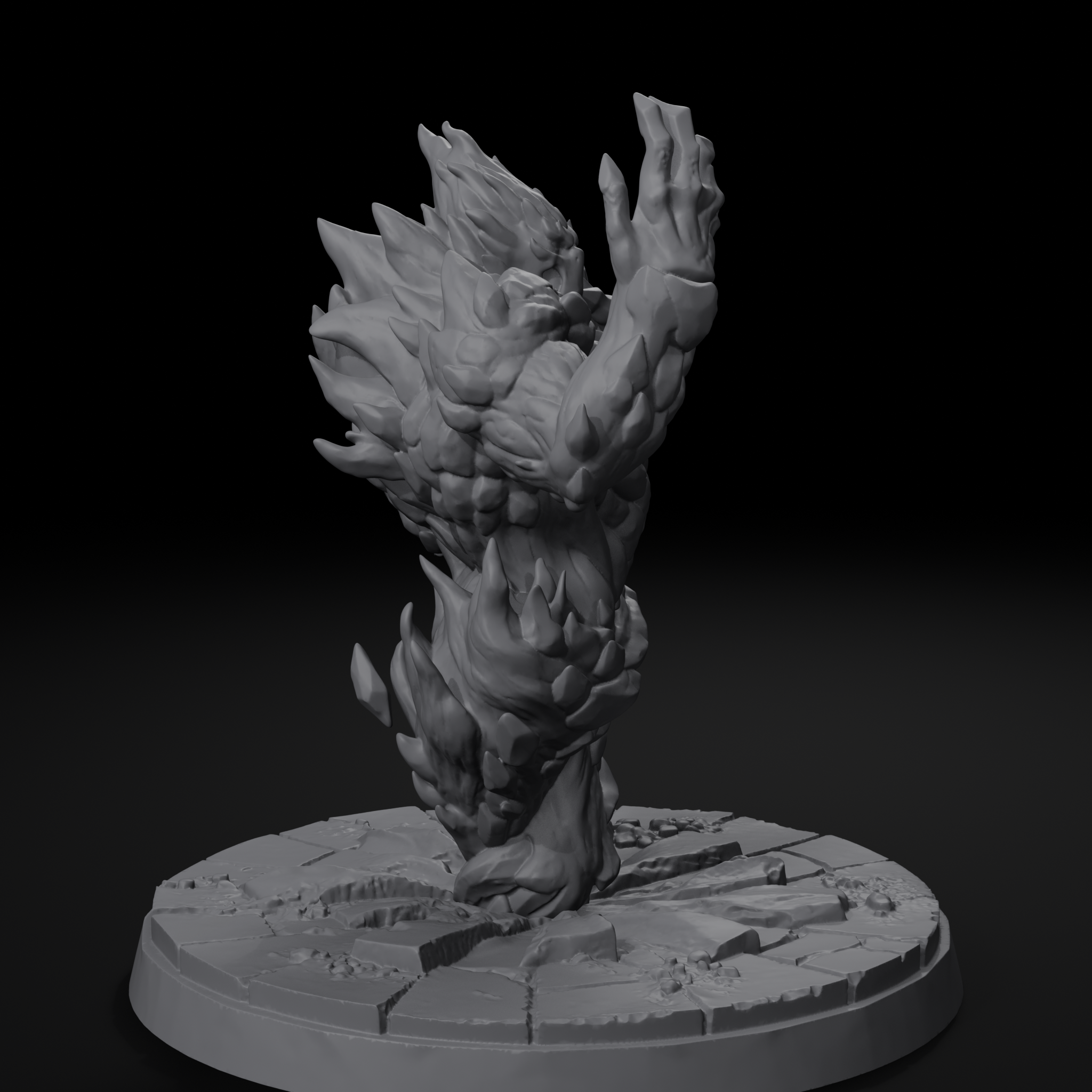 Fire elemental D&D miniature, left view, unpainted resin