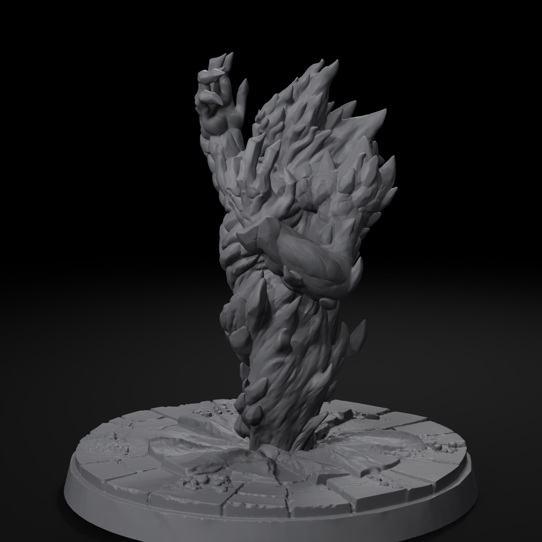 Fire elemental D&D miniature, right view, unpainted resin