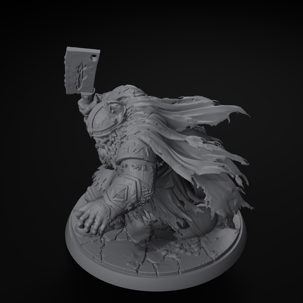 Forge Wraith undead dwarf D&D miniature, isometric view, unpainted resin