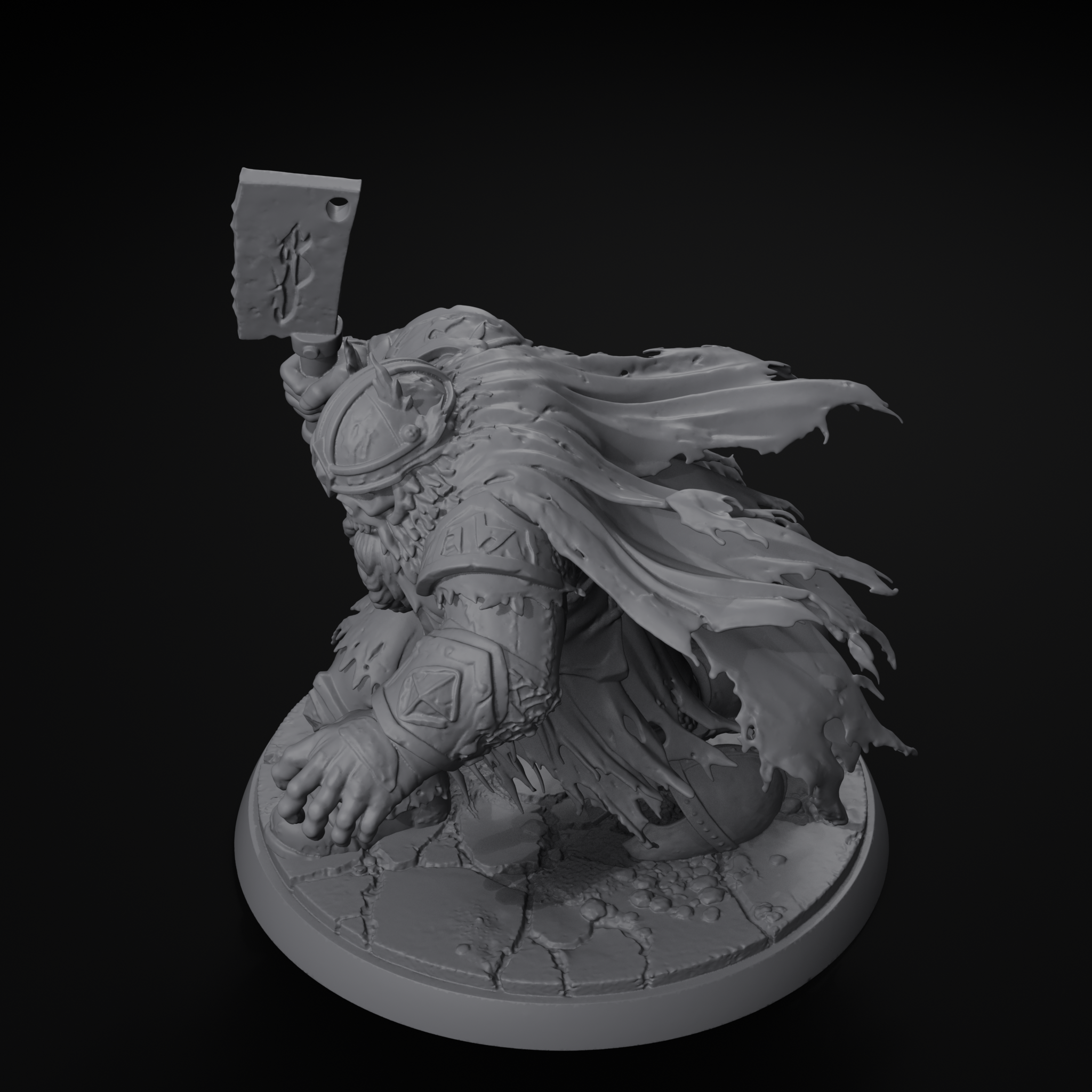Forge Wraith undead dwarf D&D miniature, isometric view, unpainted resin