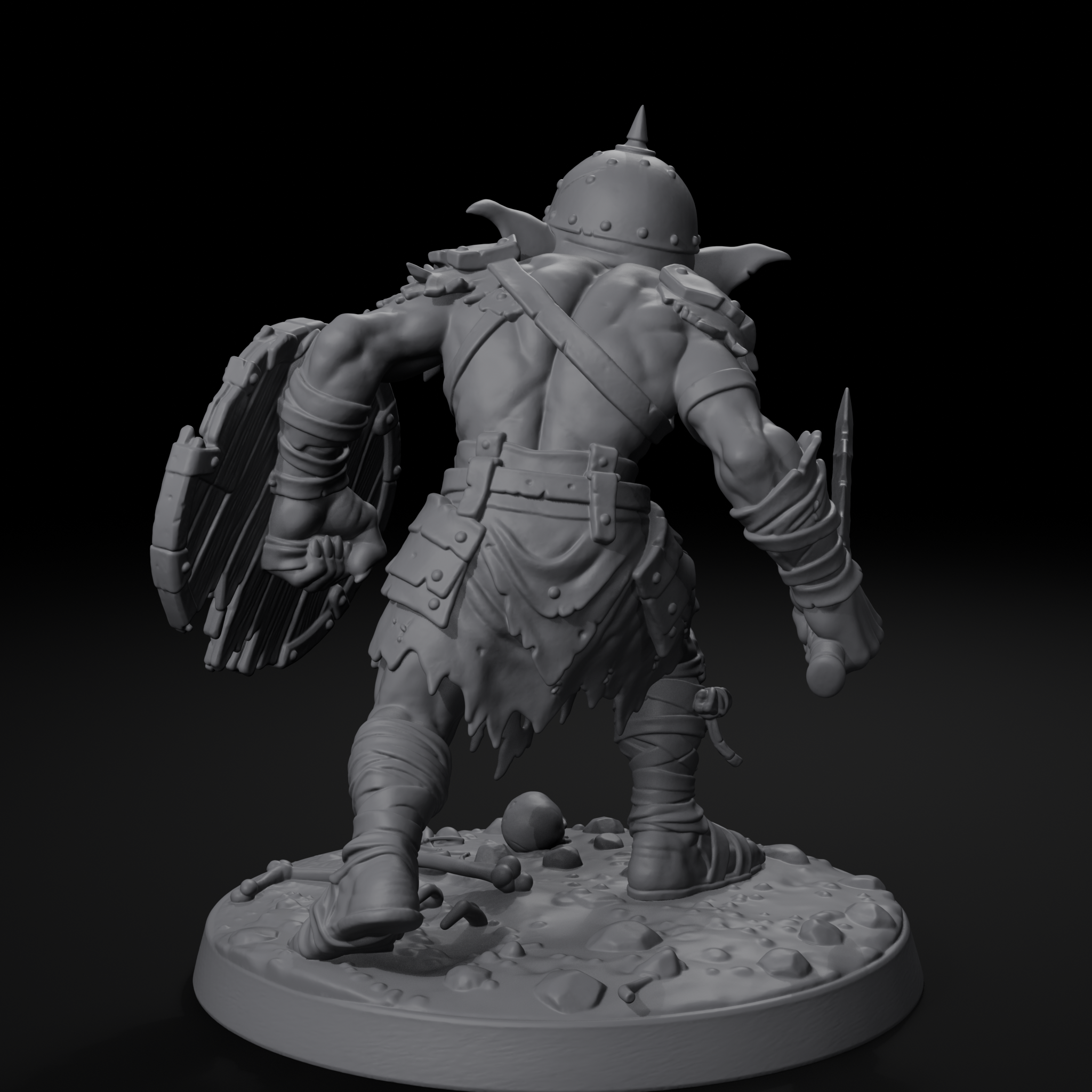 Goblin skirmisher D&D miniature, back view, unpainted resin