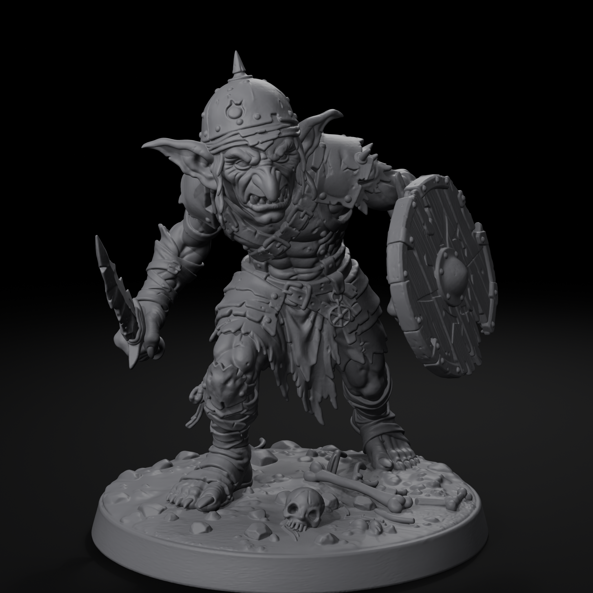 Hostiles Pack — goblin skirmisher miniature, front view, unpainted resin