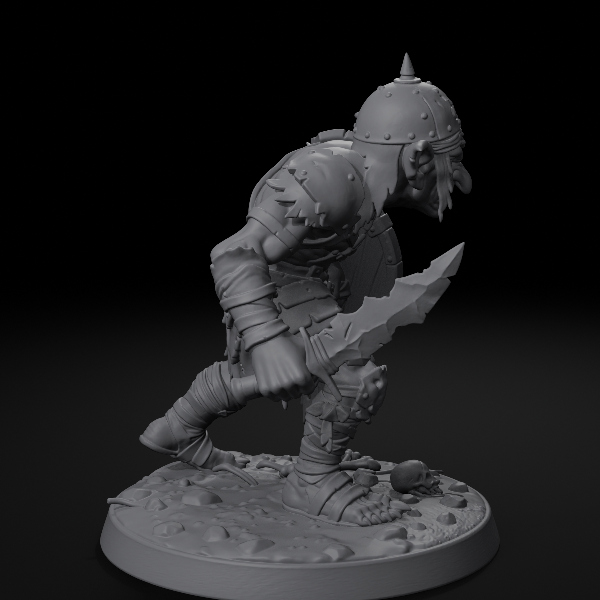 Goblin skirmisher D&D miniature, left view, unpainted resin