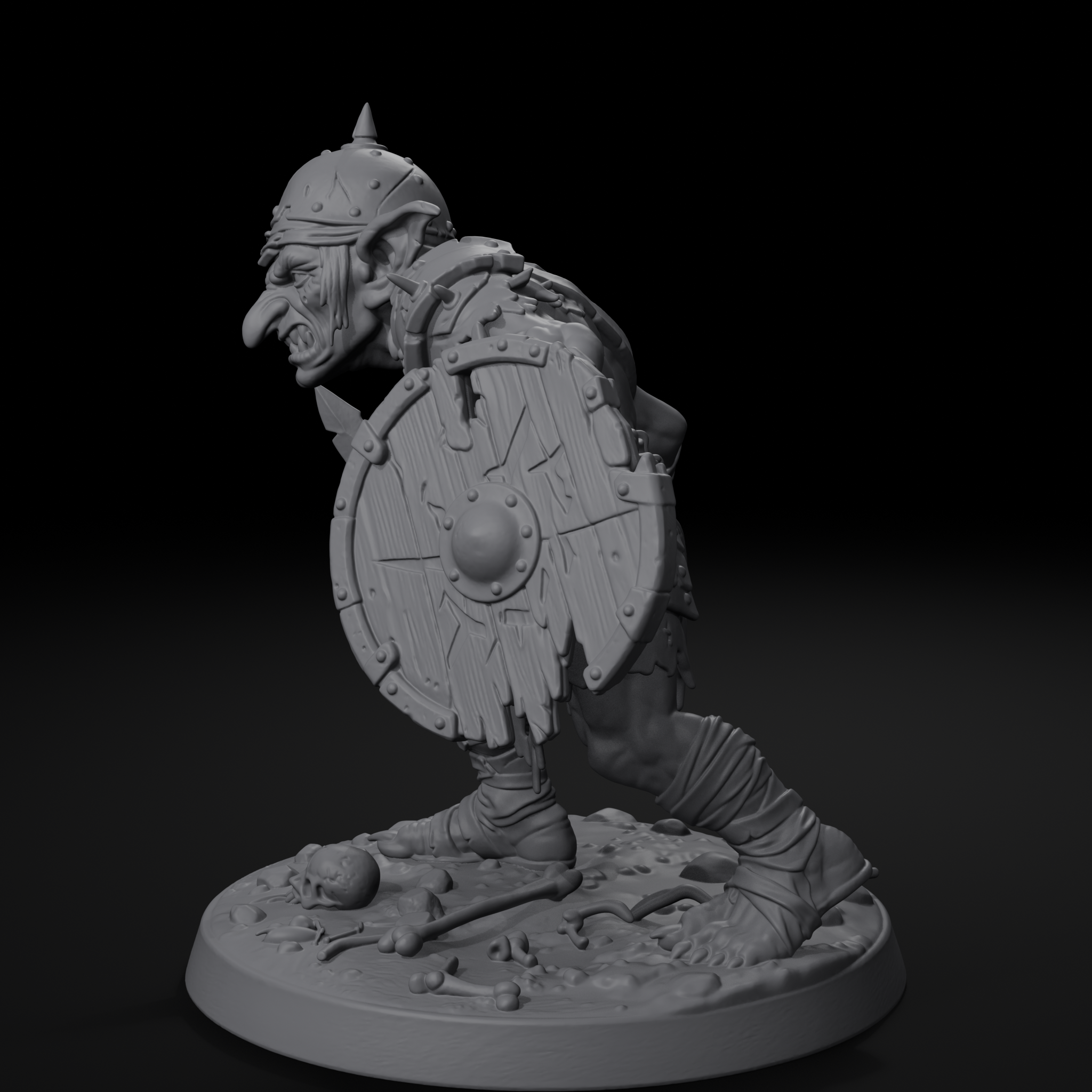 Goblin skirmisher D&D miniature, right view, unpainted resin