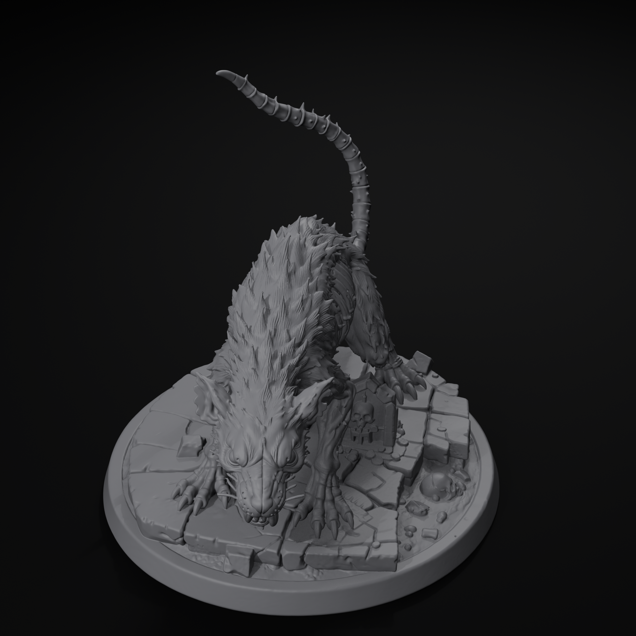 Swarm and Horde Pack — grave rat miniature, isometric view, unpainted resin