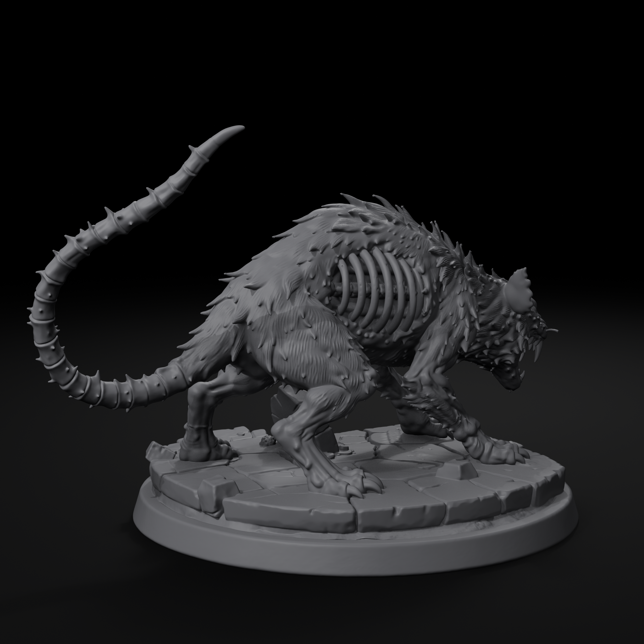 Grave rat swarm D&D miniature, left view, unpainted resin