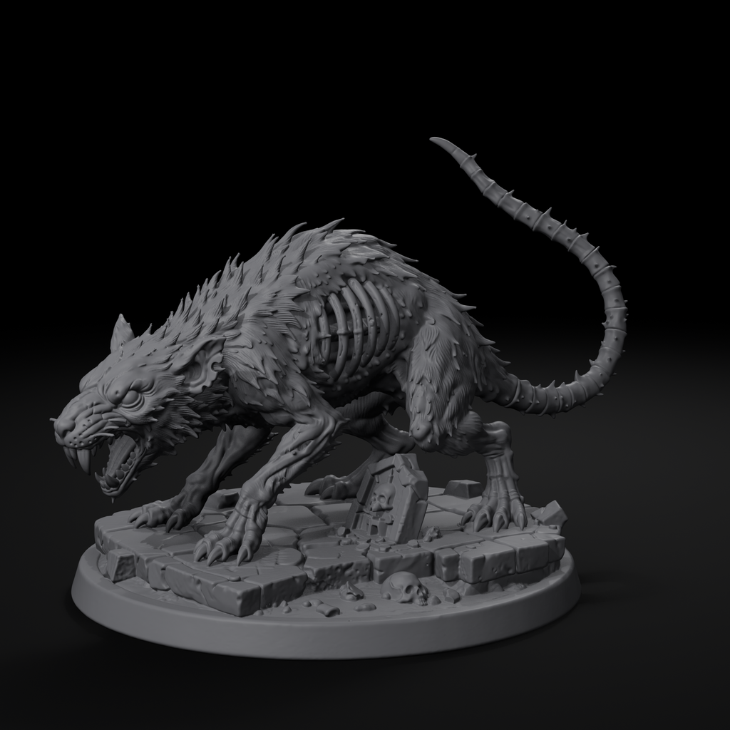 Grave rat swarm D&D miniature, right view, unpainted resin
