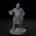 Innkeeper NPC D&D miniature, front view, unpainted resin