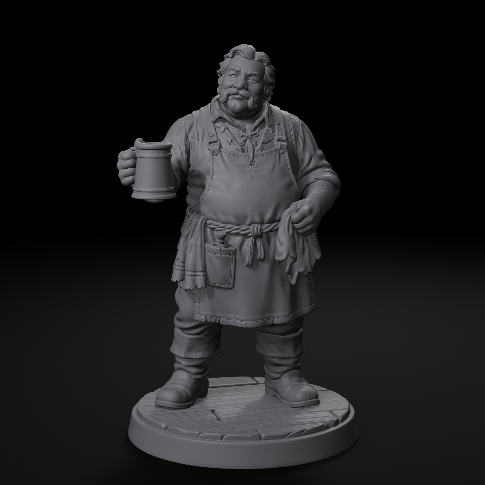 Innkeeper NPC D&D miniature, front view, unpainted resin