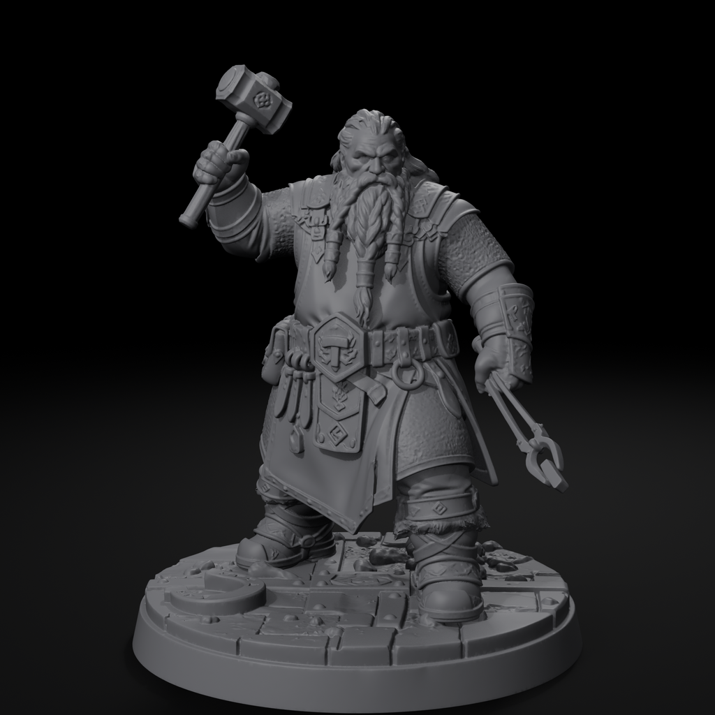 Jorge dwarven blacksmith D&D miniature, front view, unpainted resin