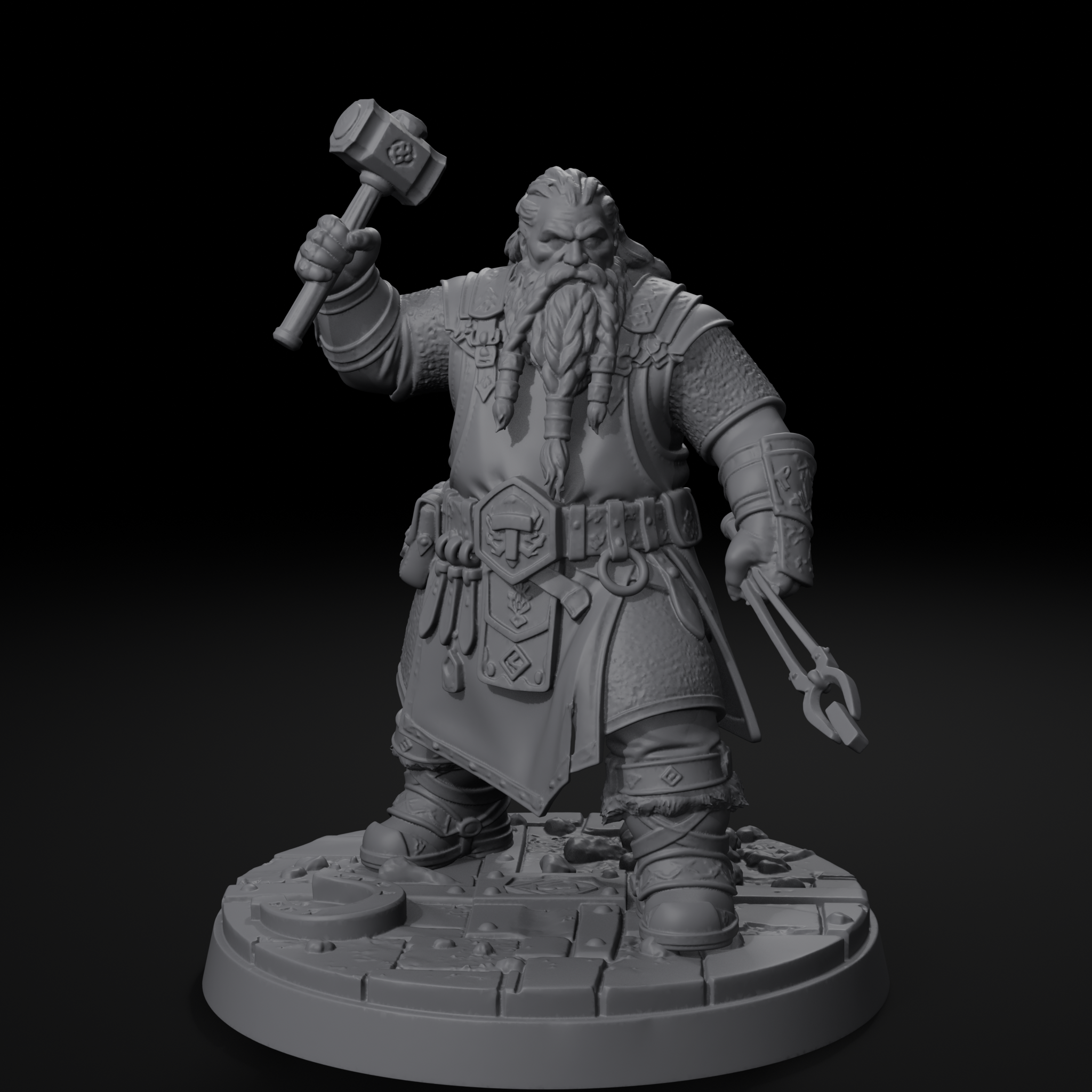 Jorge dwarven blacksmith D&D miniature, front view, unpainted resin