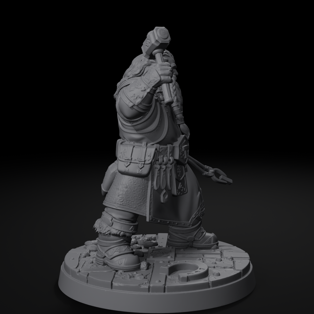 Jorge dwarven blacksmith D&D miniature, left view, unpainted resin