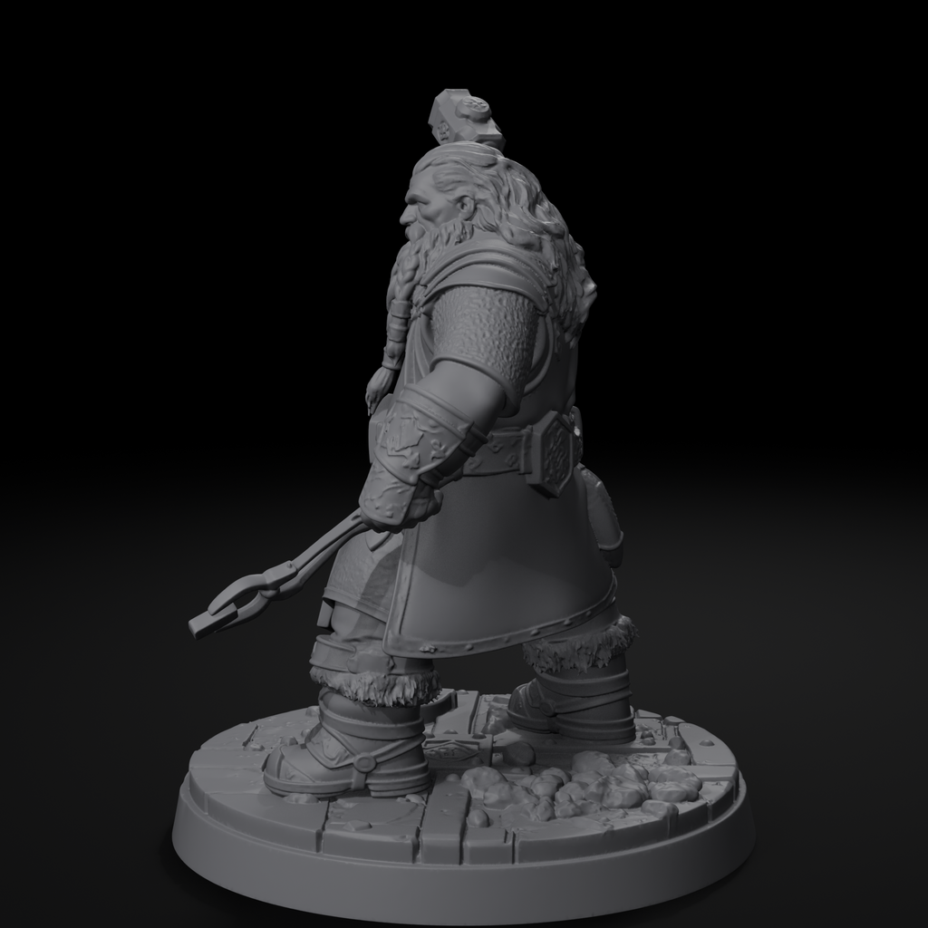 Jorge dwarven blacksmith D&D miniature, right view, unpainted resin