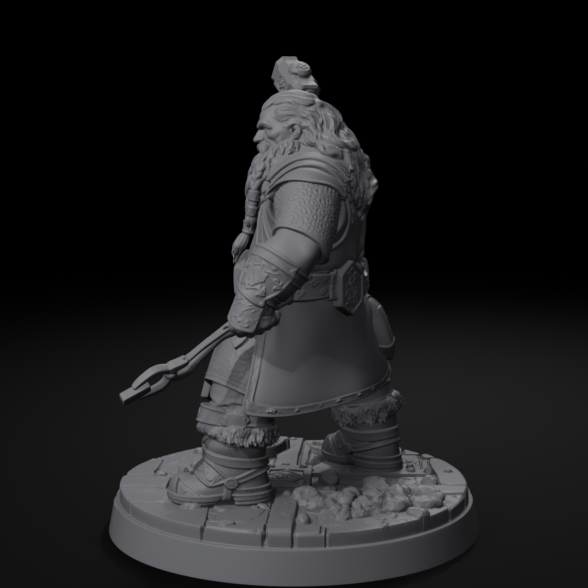 Jorge dwarven blacksmith D&D miniature, right view, unpainted resin