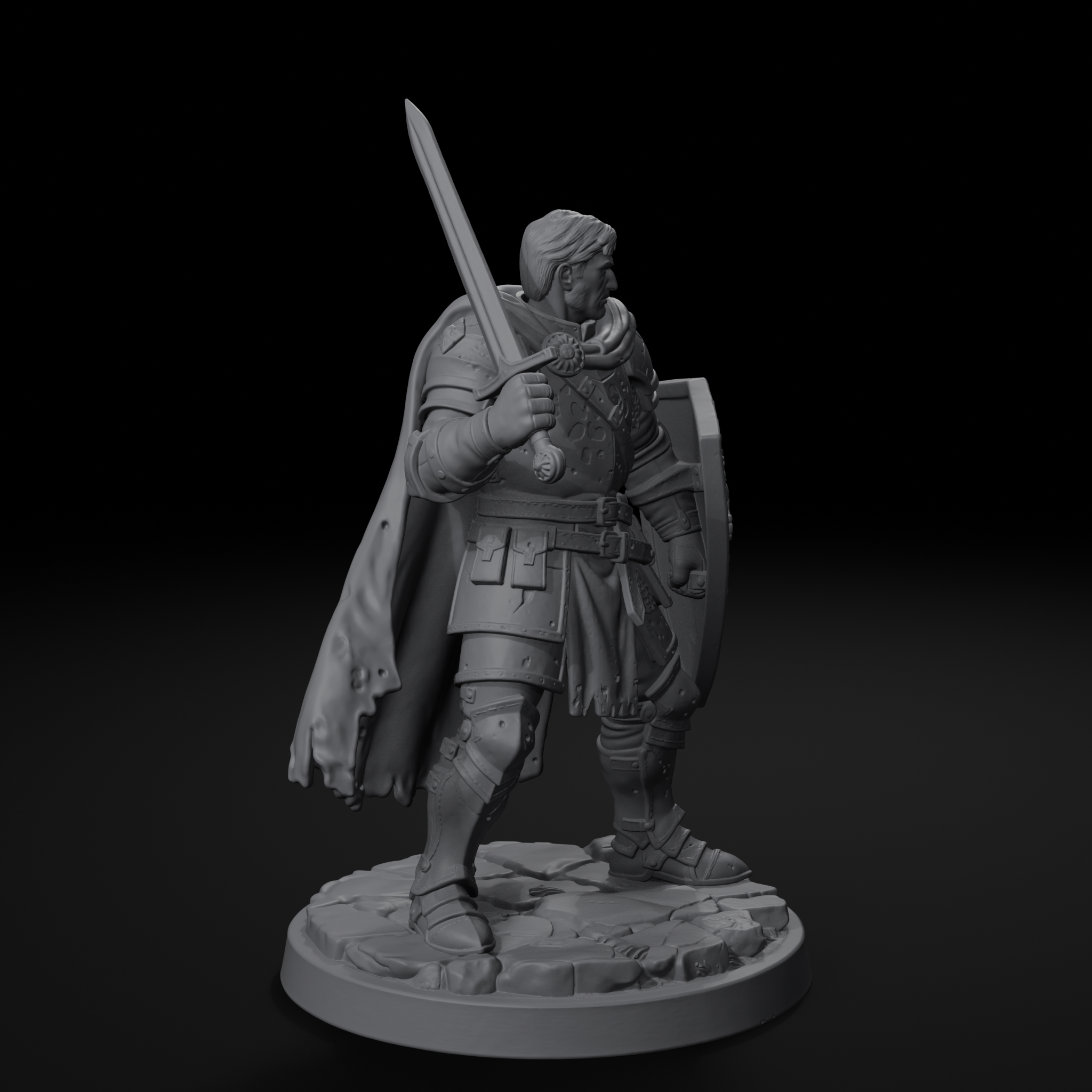 Heroes Pack — knight human fighter miniature, front view, unpainted resin