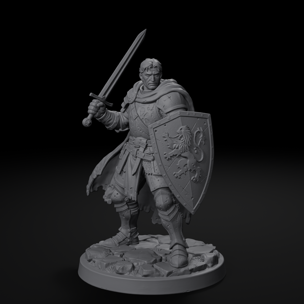 Knight human fighter D&D miniature, right view, unpainted resin