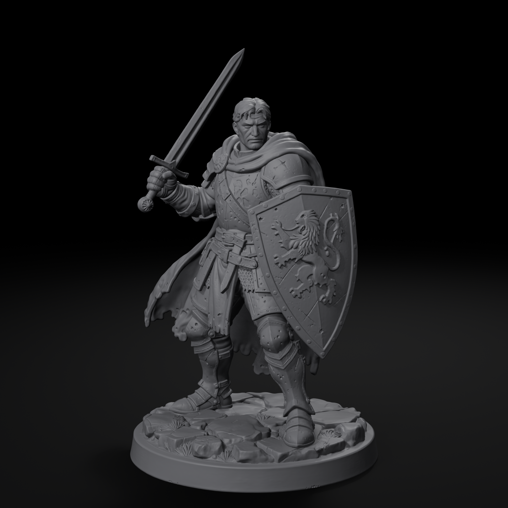 Knight human fighter D&D miniature, right view, unpainted resin