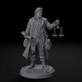 Traveling merchant NPC D&D miniature, front view, unpainted resin