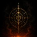 Custom campaign audio cover art — ember forge glow and gold sigil on black