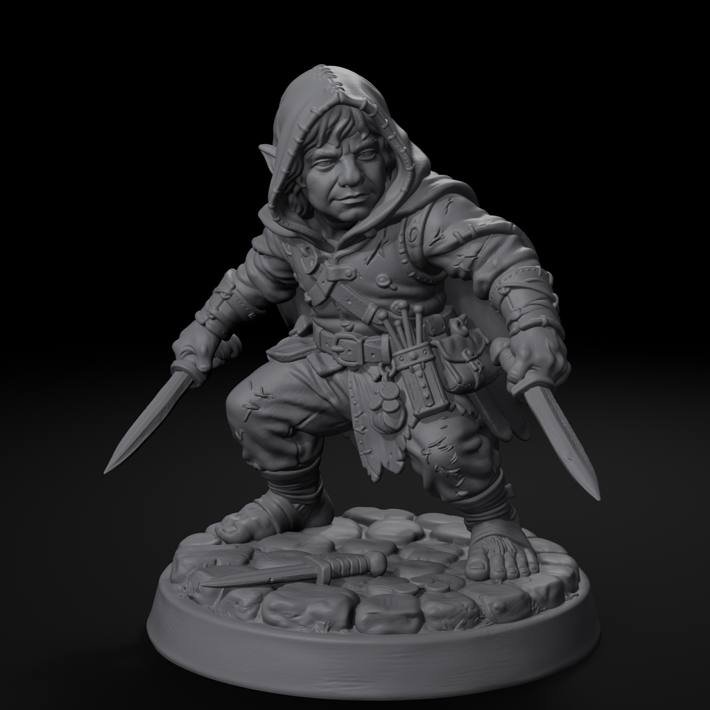Heroes Pack — halfling rogue miniature, front view, unpainted resin