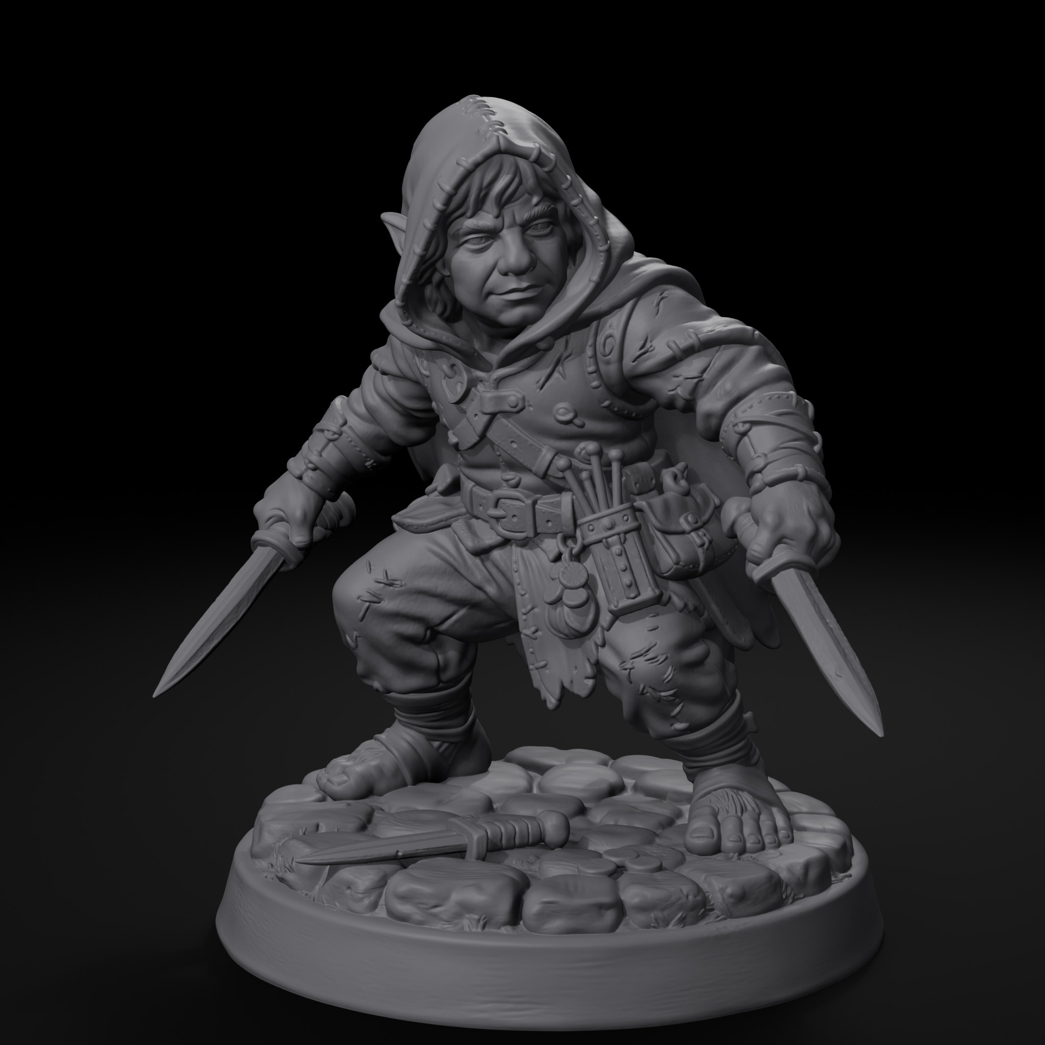Heroes Pack — halfling rogue miniature, front view, unpainted resin